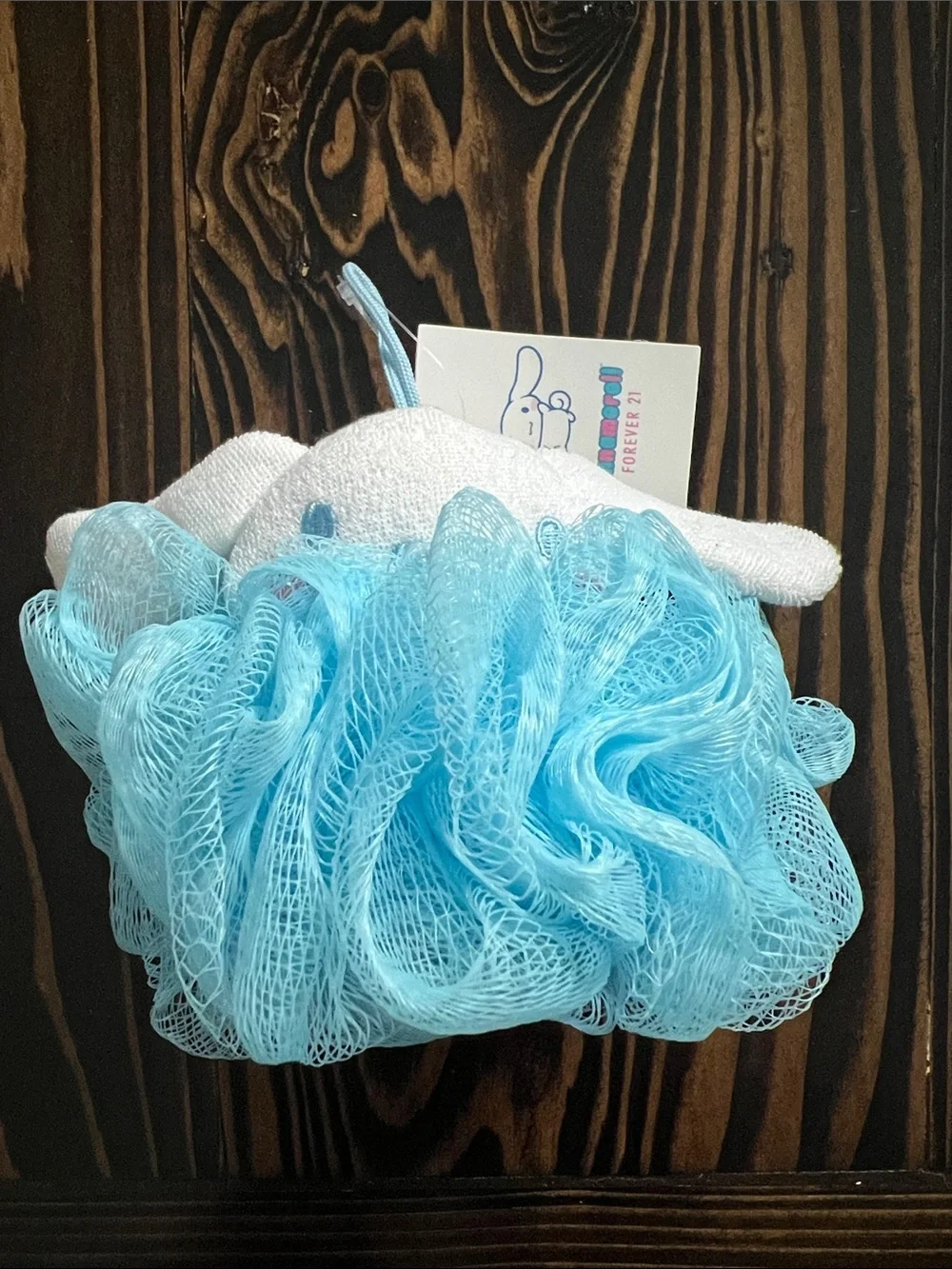 Light Blue Bath Pouf with Cinnamoroll Plush